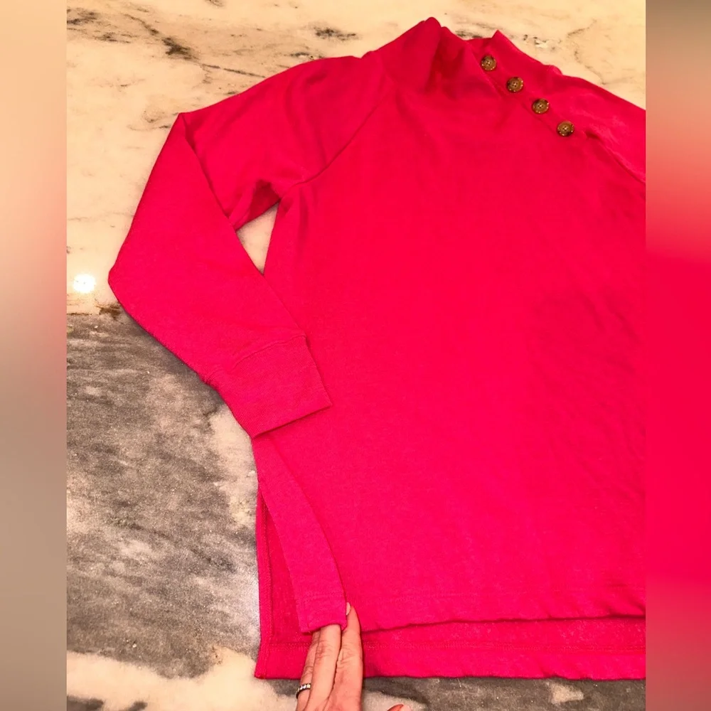 EUC J Crew Pink Chic Button-Detail Mock Neck Sweater Top Size Medium